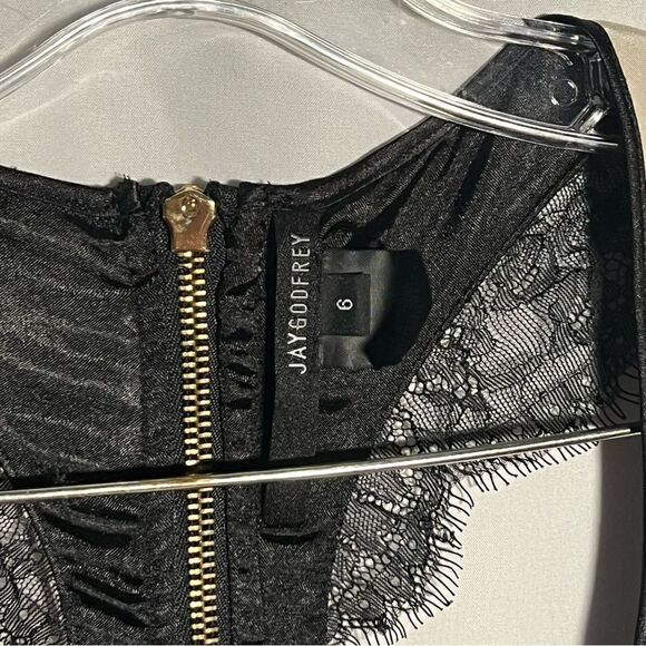 JAYGODFREY Holden Silk Lace Bodycon Razorback Black White Full Zip Dress 6 - Picture 4 of 10